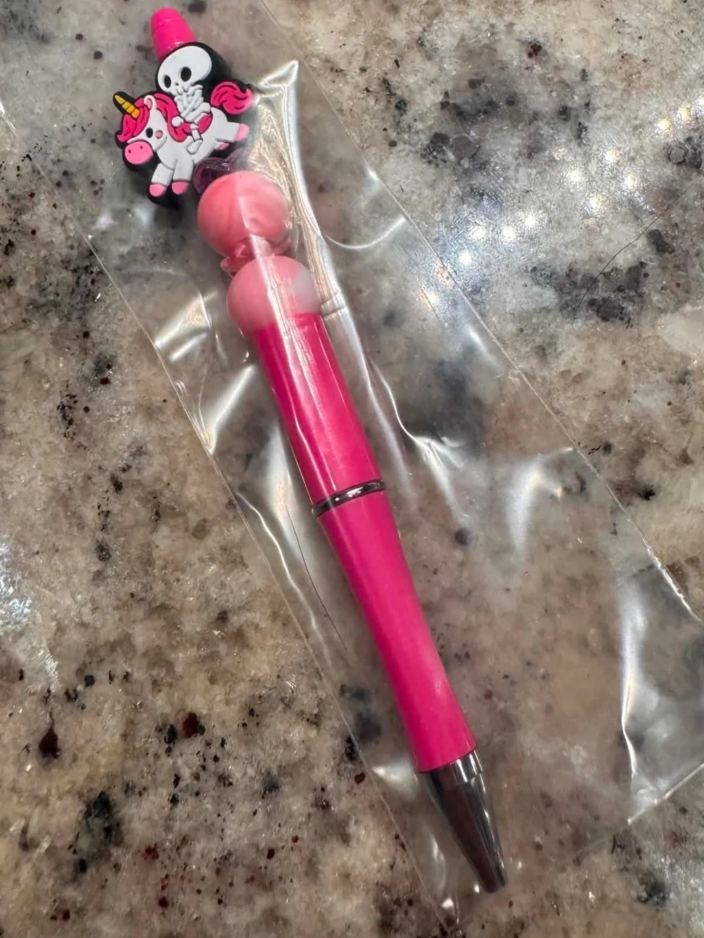 Hand Crafted Pink Unicorn Skull Novelty Pen